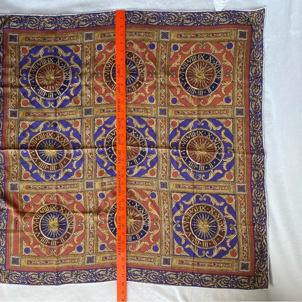 Vintage Caruso Printed Scarf 100% Seta Pura Purple Gold Graphic Print Old Money‎
